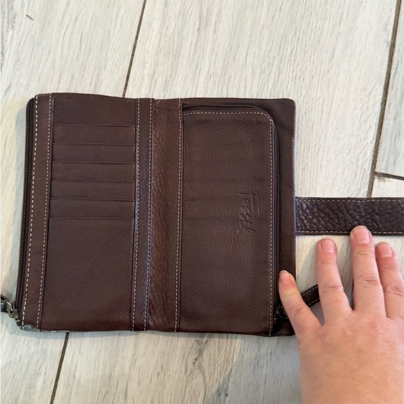 VTG FOSSIL Genuine Leather Wallet Brown BiFold w/ Snap & Zip - Picture 3 of 11
